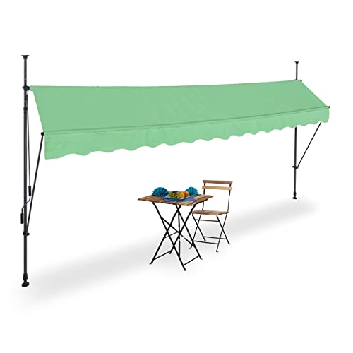 Relaxdays Klemmmarkise, 400 x 120 cm, höhenverstellbar, ohne Bohren, UV-beständig, Sonnenschutz Balkon, grün/grau von Relaxdays