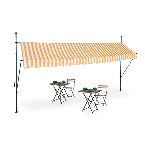Relaxdays Klemmmarkise, 400 cm breit, höhenverstellbar, ohne Bohren, UV-beständig, Sonnenschutz für Balkon, weiß-orange von Relaxdays