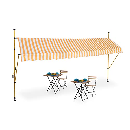 Relaxdays Klemmmarkise, 400 cm breit, höhenverstellbar, ohne Bohren, UV-beständig, Sonnenschutz für Balkon, weiß-orange von Relaxdays