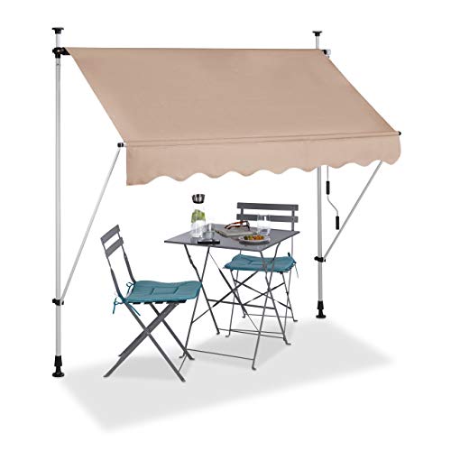 Relaxdays Klemmmarkise, Balkon Sonnenschutz, einziehbar, Fallarm, ohne Bohren, höhenverstellbar, 200 cm breit, beige von Relaxdays