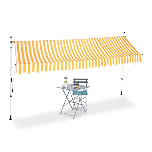 Relaxdays Klemmmarkise, Balkon Sonnenschutz, einziehbar, Fallarm, ohne Bohren, höhenverstellbar, 400 cm breit, gelb gestreift von Relaxdays