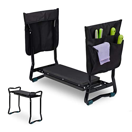 Relaxdays Kniebank für Gartenarbeit, klappbar, bis 150kg, inkl. 2 Taschen, gepolsterte Kniehilfe, 50x60x27,5 cm, schwarz von Relaxdays