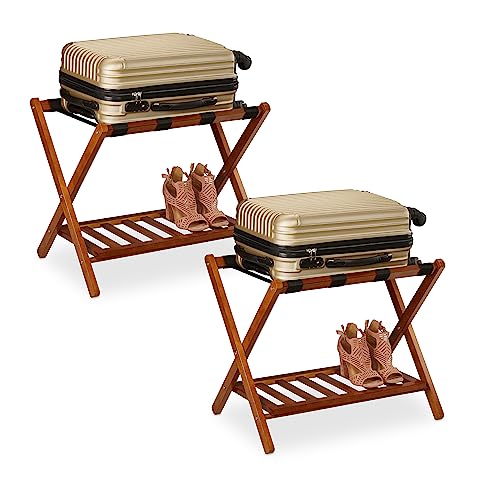 Relaxdays Kofferständer klappbar, 2er Set, Holz, H x B x T: 54 x 66 x 45 cm, 2 Ablagen, Kofferaufbewahrung Hotel, Natur Relaxdays Kofferständer klappbar, 2er Set, Holz, H x B x T: 54 x 66 x 45 cm, 2 Ablagen, Kofferaufbewahrung Hotel, Natur von Relaxdays