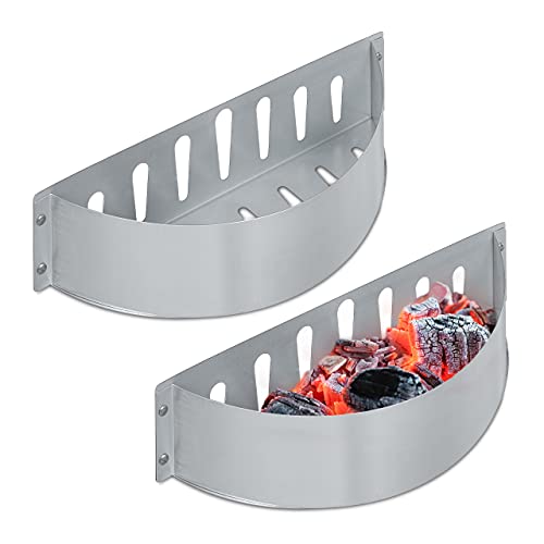 Relaxdays Kohlekorb 2er Set, HxBxT: 7 x 33 x 11,5 cm, direktes und indirektes Grillen, Stahl, Holzkohlekorb, Silber von Relaxdays