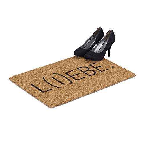Relaxdays Kokosmatte L(I)EBE, Fußmatte aus Kokosfasern, rutschfeste Türmatte Liebe außen, PVC, 40x60cm, natur/schwarz von Relaxdays