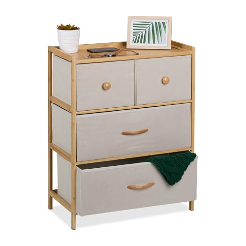 Relaxdays Kommode, Bambus, 4 Stoff-Schubladen, Flur, Schlafzimmer, HBT 73 x 57,5 x 30 cm, Schubladenschrank, Natur/beige Relaxdays Kommode, Bambus, 4 Stoff-Schubladen, Flur, Schlafzimmer, HBT 73 x 57,5 x 30 cm, Schubladenschrank, Natur/beige von Relaxdays
