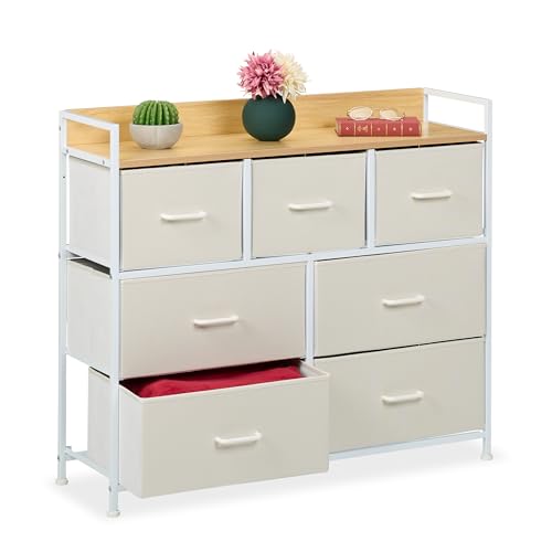 Relaxdays Kommode, HBT: 85 x 100 x 30,5 cm, 7 Stoffschubladen, Flur, Schlafzimmer, modernes Schubladenregal, beige/weiß von Relaxdays