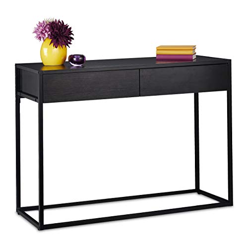 Relaxdays Konsolentisch, Flurtisch mit 2 Schubladen, 80,5x110x40 cm, schmaler Ablagetisch, Flur & Wohnzimmer, schwarz von Relaxdays
