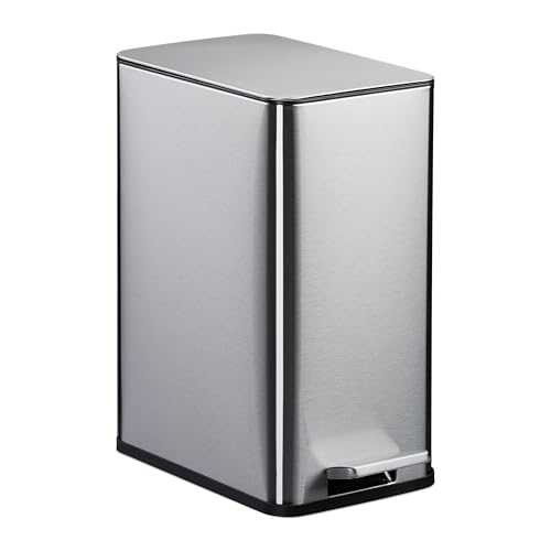 Relaxdays Kosmetikeimer, 10 Liter, Absenkautomatik, entnehmbarer Inneneimer, Bad Mülleimer mit Deckel, Badeimer, Silber von Relaxdays