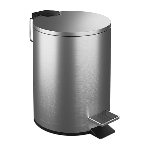 Relaxdays Kosmetikeimer, 3 Liter, Absenkautomatik, entnehmbarer Inneneimer, Edelstahl, Bad Mülleimer mit Deckel, silber von Relaxdays