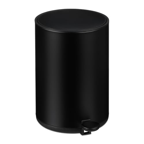 Relaxdays Kosmetikeimer, 5 Liter, Absenkautomatik, entnehmbarer Inneneimer, Metall, Bad Mülleimer mit Deckel, schwarz von Relaxdays
