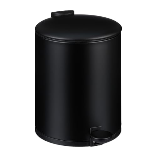 Relaxdays Kosmetikeimer, 5 Liter, Absenkautomatik, entnehmbarer Inneneimer, Metall, Bad Mülleimer mit Deckel, schwarz von Relaxdays