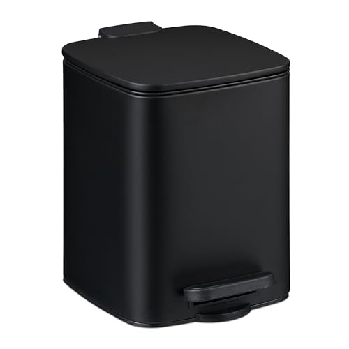 Relaxdays Kosmetikeimer, 6 Liter, Absenkautomatik, entnehmbarer Inneneimer, Metall, Bad Mülleimer mit Deckel, schwarz von Relaxdays
