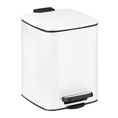 Relaxdays Mülleimer für Badezimmer, 6 Liter, Mülleimer mit Deckel, herausnehmbarer Innenbehälter und Taschenhalter, quadratisch, Weiß, Kunststoff, Eisen, 25,5 x 19,5 x 23 cm von Relaxdays