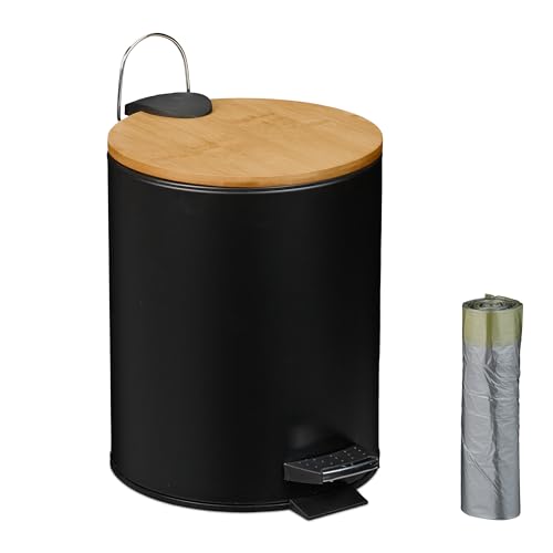 Relaxdays Kosmetikeimer 5 L, Absenkautomatik, Inneneimer entnehmbar, Badmülleimer, Metall, Bambus, Müllbeutel, schwarz Relaxdays Kosmetikeimer 5 L, Absenkautomatik, Inneneimer entnehmbar, Badmülleimer, Metall, Bambus, Müllbeutel, schwarz von Relaxdays