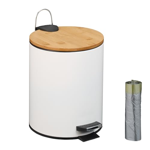 Relaxdays Kosmetikeimer 5 L, Absenkautomatik, Inneneimer entnehmbar, Badmülleimer, Metall, Bambus, mit Müllbeuteln, weiß Relaxdays Kosmetikeimer 5 L, Absenkautomatik, Inneneimer entnehmbar, Badmülleimer, Metall, Bambus, mit Müllbeuteln, weiß von Relaxdays