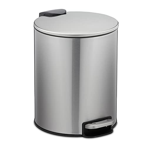 Relaxdays Kosmetikeimer 5 Liter, Edelstahl, Badabfallbehälter mit Inneneimer, Absenkautomatik, runder Treteimer, Silber von Relaxdays