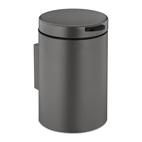 Relaxdays Kosmetikeimer Wandmontage, 3 l, Absenkautomatik, Inneneimer, Edelstahl, runder Badezimmer Mülleimer, grau von Relaxdays