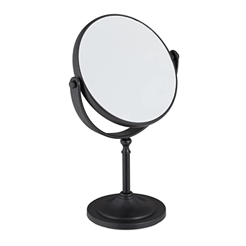 Relaxdays Kosmetikspiegel, 2-Fach Vergrößerung, Tischspiegel zweiseitig, 360° drehbar, rund, HBT 27,5x18x10,5cm, schwarz von Relaxdays