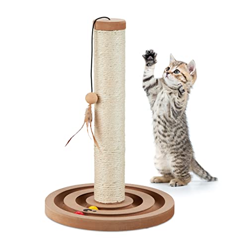 Relaxdays Kratzsäule für Katzen, HxD 45 x 30 cm, Kratzstamm interaktiv, Sisalstamm & Spielzeug, Kratzbaum Wohnung, braun von Relaxdays