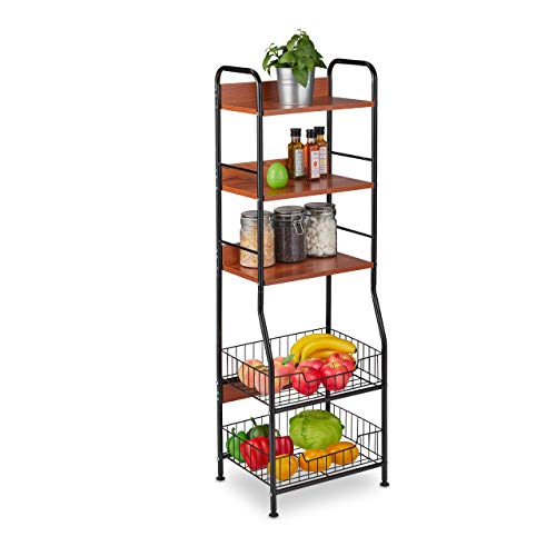 Relaxdays Küchenregal, 5 Ebenen, Obst-& Gemüsekörbe, für Küchenzubehör, schmales Vorratsregal, Metall & MDF, schwarz, 1 Stück von Relaxdays