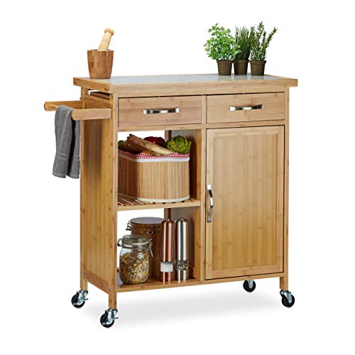 Relaxdays Küchenwagen Holz, Bambus, 4 Rollen, Arbeitsplatte aus Marmor, mit Schubladen, HBT: 85,5 x 89,5 x 36 cm, natur Relaxdays Küchenwagen Holz, Bambus, 4 Rollen, Arbeitsplatte aus Marmor, mit Schubladen, HBT: 85,5 x 89,5 x 36 cm, natur von Relaxdays