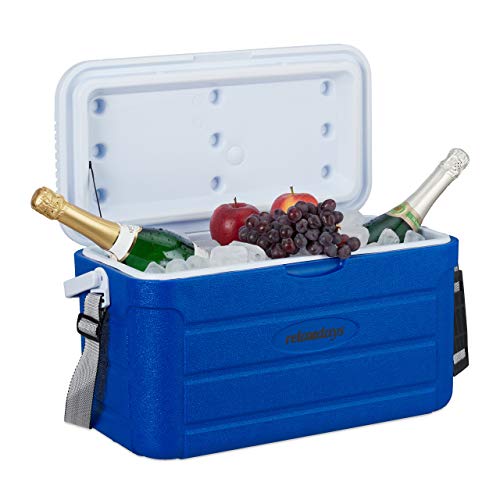 Relaxdays Kühlbox 20 l, Kühlkiste für unterwegs, Tragegurt & Griff, ohne Strom, Isolierbox, 29 x 52,5 x 26,5 cm, blau von Relaxdays