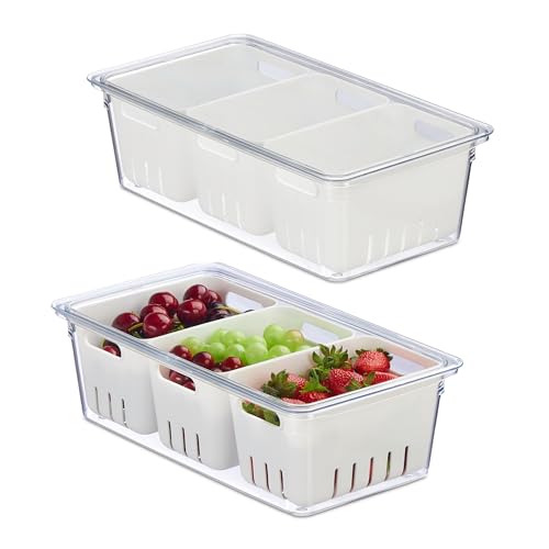 Relaxdays Kühlschrank Organizer, 2er Set, stapelbar, 3 Abtropfkörbe, Lebensmittel Organizer mit Deckel, transparent/weiß Relaxdays Kühlschrank Organizer, 2er Set, stapelbar, 3 Abtropfkörbe, Lebensmittel Organizer mit Deckel, transparent/weiß von Relaxdays
