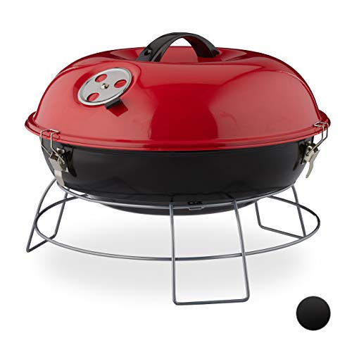 Relaxdays Kugelgrill, tragbar, mit Deckel, leckeres BBQ, Picknickgrill mit großer Grillfläche, Holzkohle, Ø36cm, rot, 27 x 36 x 36 cm von Relaxdays