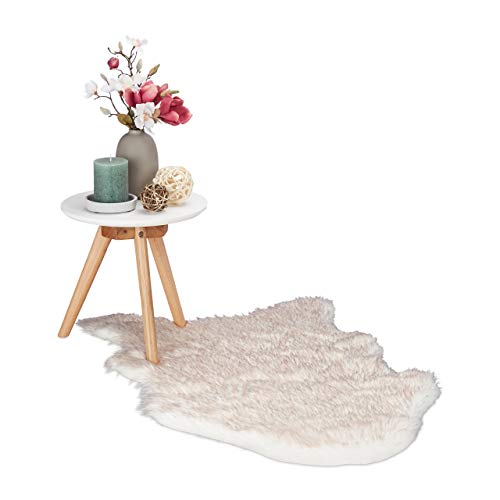 Relaxdays Kunstfell Teppich, Eleganter Vorleger in Lammfell Optik, 60x90 cm, Fellimitat Teppich für zuhause, Weiß/Rosè von Relaxdays