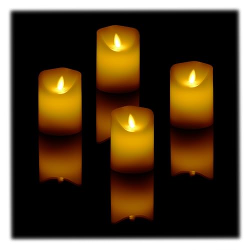Relaxdays LED Kerzen, 4er Set, Timer & bewegliche Flamme, HxD: 10 x 7,5 cm, flammenlose Kerzenlichter, elektrisch, Creme von Relaxdays