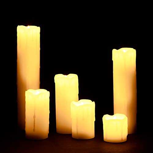 Relaxdays LED Kerzen Set, 6 Echtwachskerzen flammenlos, elektrische Kerzen flackernd, Batterie, Durchmesser 5 cm, creme von Relaxdays