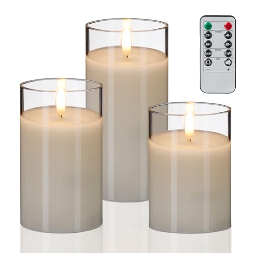 Relaxdays LED Kerzen im Glas, 3er Set, Fernbedienung, Timer & flackernde Flamme, Echtwachs, Windlichter flammenlos, weiß Relaxdays LED Kerzen im Glas, 3er Set, Fernbedienung, Timer & flackernde Flamme, Echtwachs, Windlichter flammenlos, weiß von Relaxdays