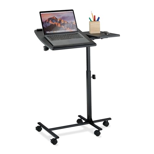 Relaxdays Laptoptisch, höhenverstellbar, mit Rollen, neigbare Tischplatte, PC Tisch, HxBxT: 65–85 x 61 x 40 cm, schwarz von Relaxdays