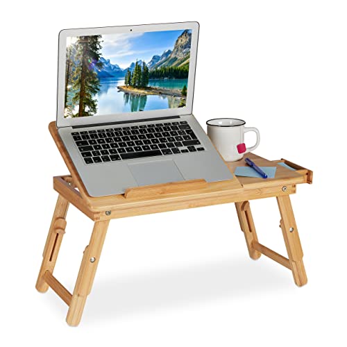 Relaxdays Laptoptisch, klappbarer Betttisch aus Bambus, höhenverstellbar & neigbar, Lüftungsschlitze & Schublade, natur, 1 Stück von Relaxdays