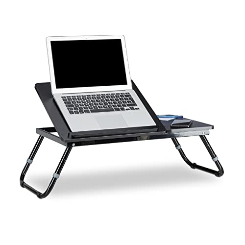 Relaxdays Laptoptisch, Lapschreibtisch, Betttisch, Betttablett, Notebooktisch, Beistelltisch, Laptop WTH 75 cm x 35 cm x 40 cm, Holz, schwarz, mit Leseklappe, höhenverstellbar, zusammenklappbar von Relaxdays