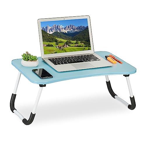 Relaxdays Laptoptisch für Bett & Couch, HBT: 26 x 63 x 40 cm, klappbarer Betttisch, MDF, Eisen, Notebooktisch, hellblau von Relaxdays