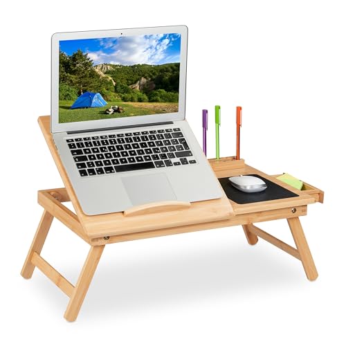 Relaxdays Laptoptisch für Bett & Couch, klappbarer Betttisch, HBT: 17,5x62x34 cm, Bambus, Natur von Relaxdays