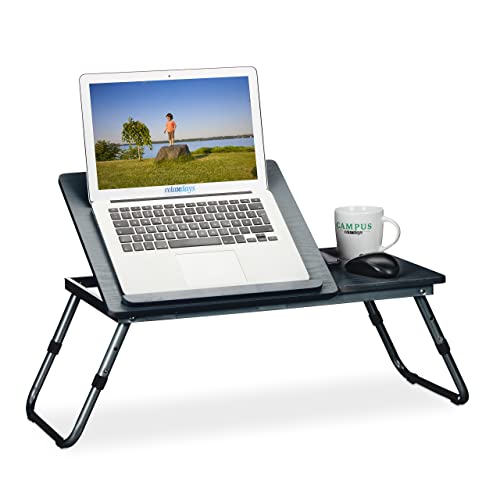 Relaxdays Laptoptisch fürs Bett, HBT 42x75x34,5 cm, Leseklappe & Ablage, klappbar, höhenverstellbar, Betttisch, schwarz von Relaxdays