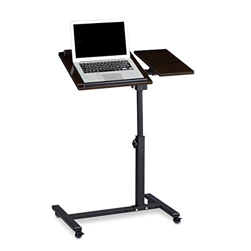 Relaxdays Laptoptisch höhenverstellbar HBT 95 x 60 x 40 cm Notebook Ständer auch für Linkshänder Sofatisch Beistelltisch mit Rollen und Ablage für Maus mit 2 Stopp-Leisten, Ebenholz, schwarz von Relaxdays