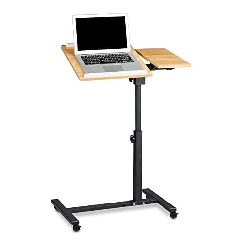 Relaxdays Laptoptisch höhenverstellbar HBT 95 x 60 x 40 cm Notebook Ständer auch für Linkshänder Sofatisch Beistelltisch mit bremsbaren Rollen mit Ablage für Maus mit 2 Stopp-Leisten, Eiche, gelb von Relaxdays