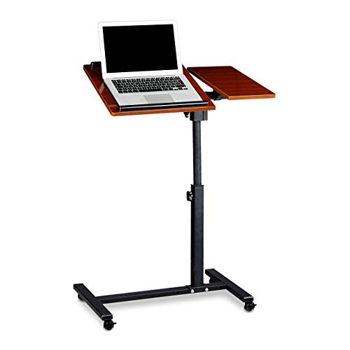 Relaxdays Laptoptisch höhenverstellbar HBT 95 x 60 x 40 cm Notebook Ständer auch für Linkshänder Sofatisch Beistelltisch mit bremsbaren Rollen mit Ablage für Maus mit 2 Stopp-Leisten, Mahagoni, rot von Relaxdays