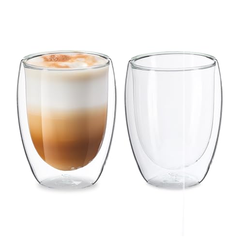 Relaxdays Latte Macchiato Gläser, 2er Set, doppelwandiges Glas, 350 ml, spülmaschinenfest, Kaffeegläser, transparent von Relaxdays