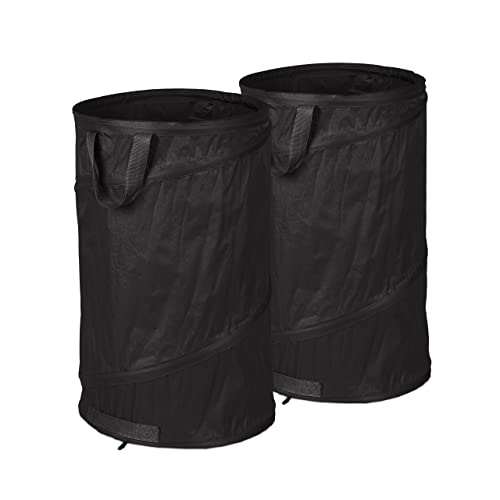 Relaxdays Laubsack selbstaufstellend, 2er Set, 120 L, Pop Up Gartensack, 3 Griffe, UV-beständig, wasserdicht, schwarz, 72 x 45 cm von Relaxdays