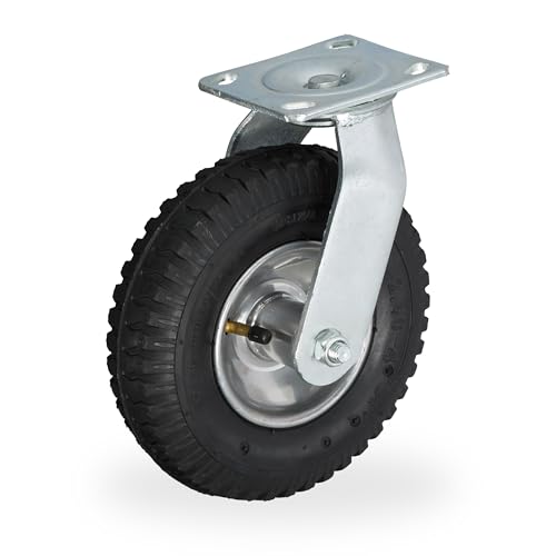 Relaxdays Lenkrolle, luftbereift, 2.50-4, Schwerlast-Transportrolle, Platte zum Anschrauben, bis 120 kg, schwarz/silber Relaxdays Lenkrolle, luftbereift, 2.50-4, Schwerlast-Transportrolle, Platte zum Anschrauben, bis 120 kg, schwarz/silber von Relaxdays