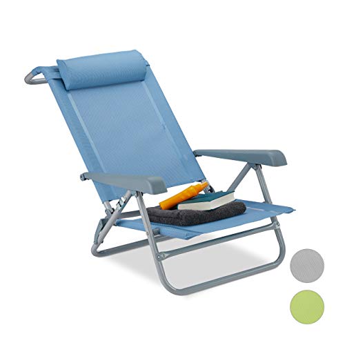 Relaxdays Liegestuhl klappbar, Nackenkissen, Flaschenöffner, 8-stufig verstellbar, bis 120 kg, Kunststoff, Stahl, blau, 76, 50 x 58, 00 x 80, 00cm von Relaxdays