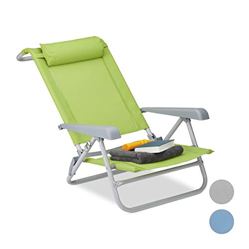 Relaxdays Liegestuhl klappbar, Nackenkissen, Flaschenöffner, 8-stufig verstellbar, bis 120 kg, Kunststoff, Stahl, grün, 76, 50 x 58, 00 x 80, 00cm von Relaxdays