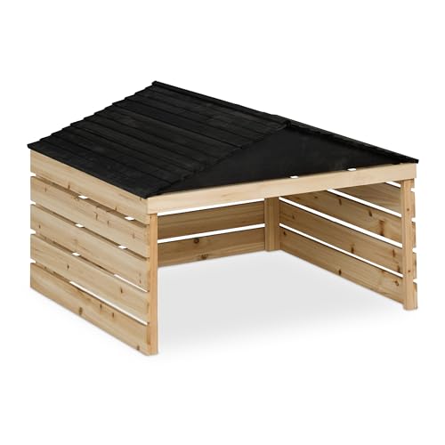 Relaxdays Mähroboter Garage, Holz, HxBxT: 52,5 x 79 x 74 cm, Satteldach, Rasenmäher Haus, Robotergarage, Natur/schwarz von Relaxdays