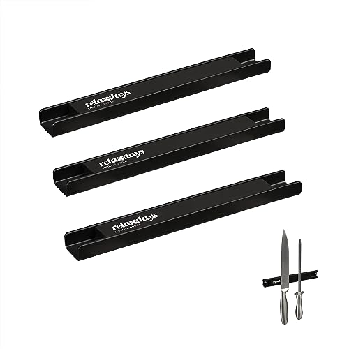 Relaxdays Magnetleiste 3er Set, je 20 cm lang, Stahl, Messerhalter für Werkzeug & Messer, an die Wand Schrauben, schwarz von Relaxdays