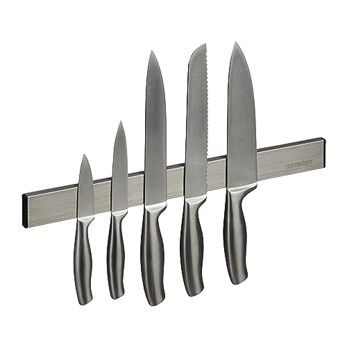 Relaxdays Magnetleiste Edelstahl, selbstklebend, 40 cm lang, Wand Magnetschiene für Messer & Werkzeug, Silber/schwarz von Relaxdays